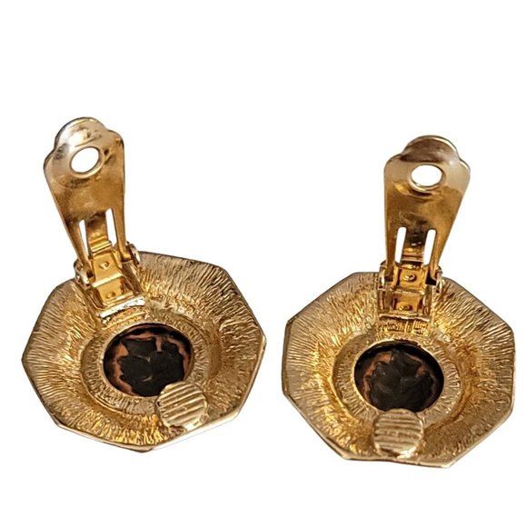 Gold Tone Copper Color Coin Face Clip On Earrings K652 - Picture 4 of 7